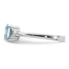 Sterling Silver Rhodium Diam. & Light Blue Topaz Ring