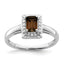 Sterling Silver Rhodium-Plated Smoky Quartz Diamond Ring
