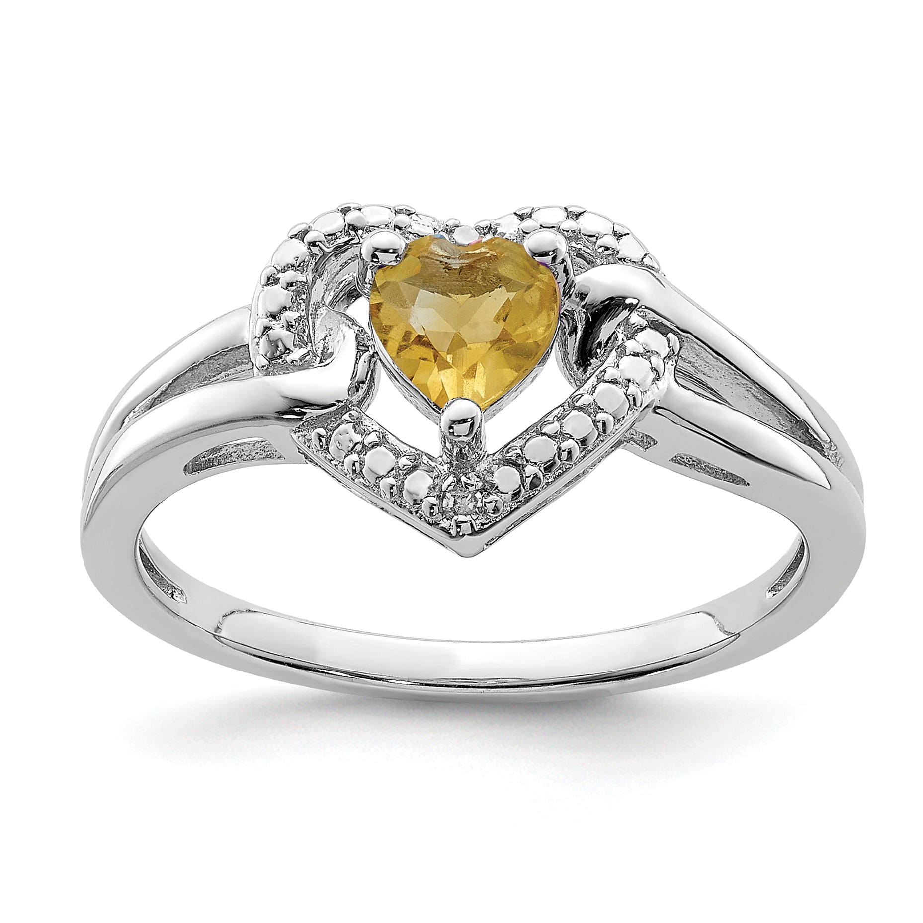 Sterling Silver Rhodium Whiskey Quartz Diam. Ring