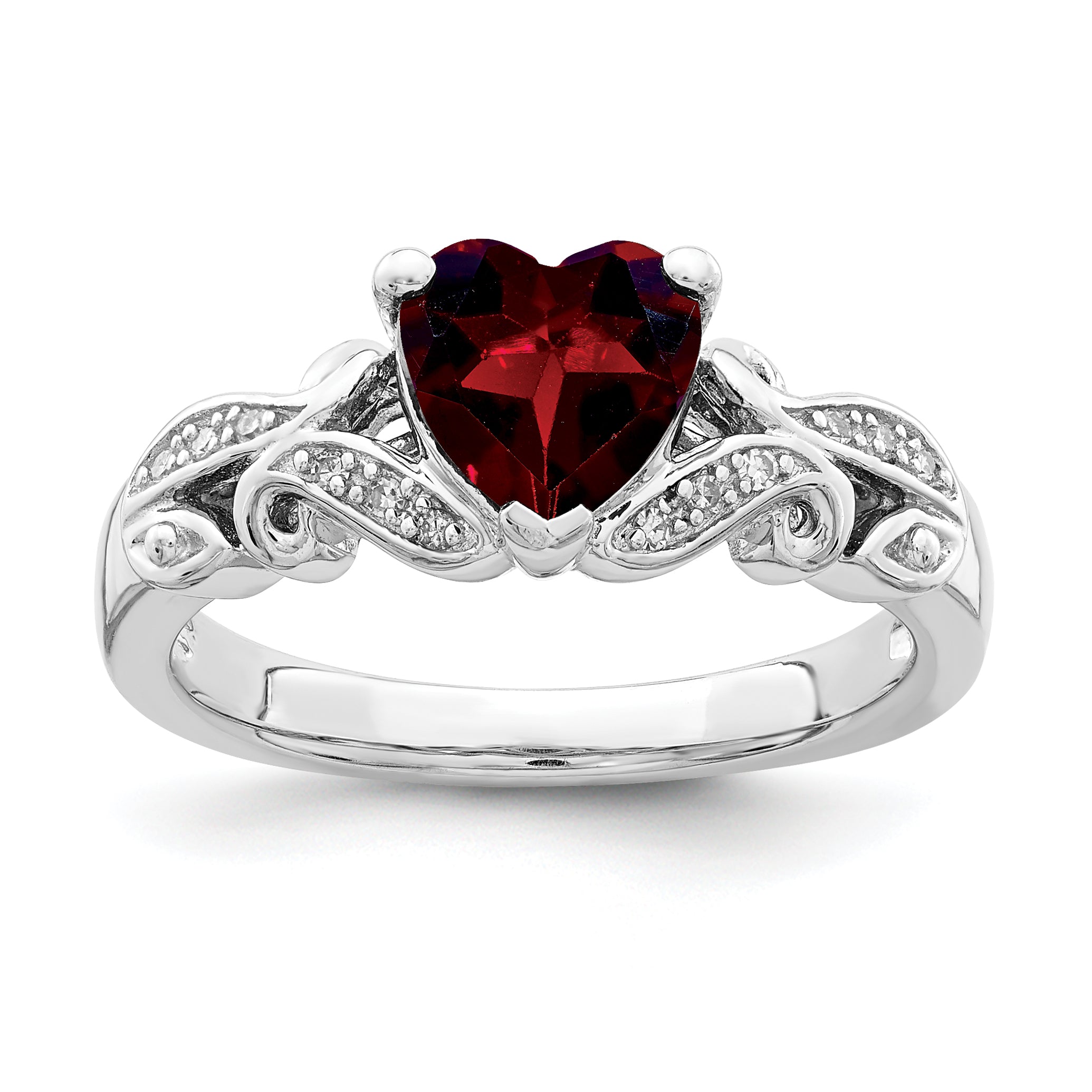 Sterling Silver Rhodium-plated Diamond and Garnet Ring