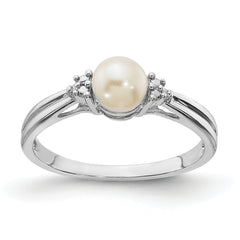 Sterling Silver Rhodium Plated Diamond and FW Cultured Pearl Ring