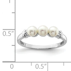 Sterling Silver Rhodium Plated Diamond and FW Cultured Pearl Ring