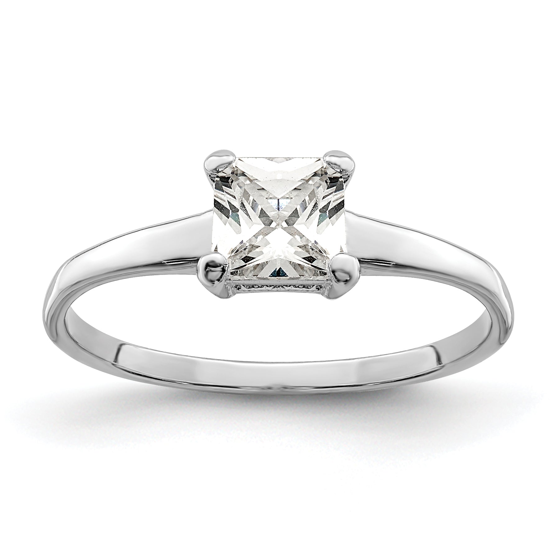 Sterling Silver Rhodium-plated Solitaire Princess CZ Ring