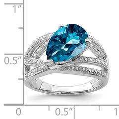 Sterling Silver Rhodium Plated Diamond & London Blue Topaz Ring