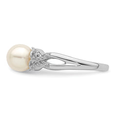 Sterling Silver Rhodium Plated Diamond and FW Cultured Pearl Ring