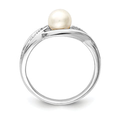 Sterling Silver Rhodium Plated Diamond and FW Cultured Pearl Ring