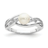 Sterling Silver Rhodium Plated Diamond and FW Cultured Pearl Ring