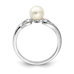 Sterling Silver Rhodium Plated Diamond and FW Cultured Pearl Ring