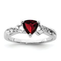 Sterling Silver Rhodium Plated Diamond and Garnet Heart Ring