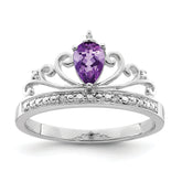 Sterling Silver Rhodium Plated Diamond & Amethyst Teardrop Ring