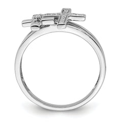 Sterling Silver Rhodium Plated Diamond Crosses Ring