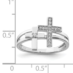 Sterling Silver Rhodium Plated Diamond Crosses Ring