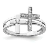 Sterling Silver Rhodium Plated Diamond Crosses Ring