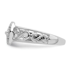 Sterling Silver Rhodium Plated Diamond Buckle Ring