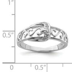 Sterling Silver Rhodium Plated Diamond Buckle Ring