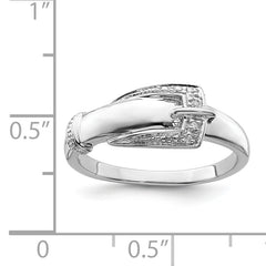 Sterling Silver Rhodium Plated Diamond Buckle Ring