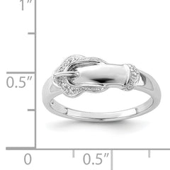 Sterling Silver Rhodium Plated Diamond Buckle Ring
