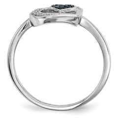 Sterling Silver Blue and White Diamond Heart Ring