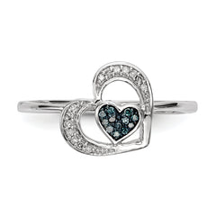 Sterling Silver Blue and White Diamond Heart Ring