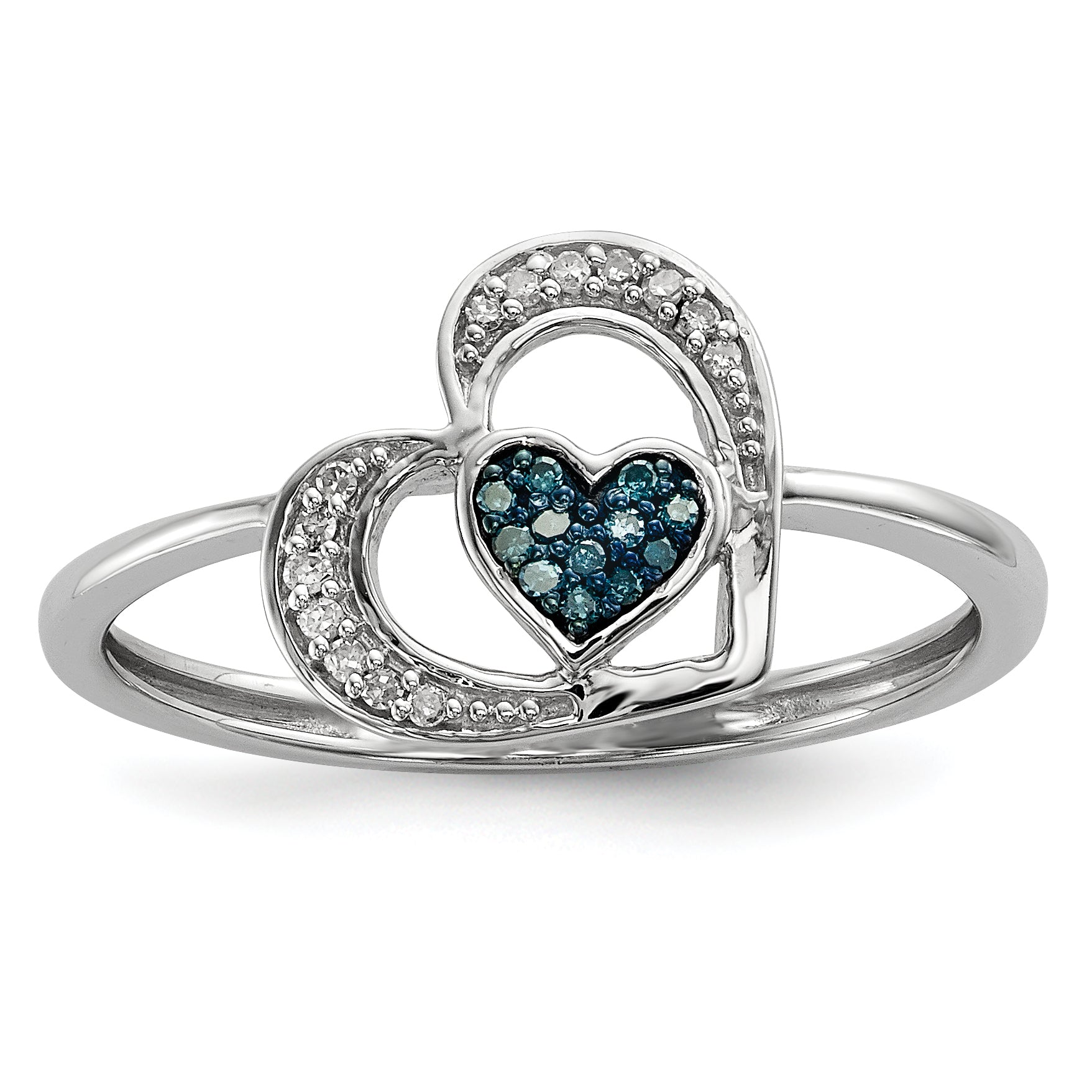 Sterling Silver Blue and White Diamond Heart Ring