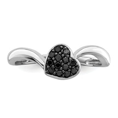White Night Sterling Silver Rhodium-plated Black Diamond Heart Ring