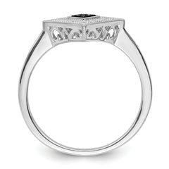 White Night Sterling Silver Rhodium-plated Black and White Diamond Ring