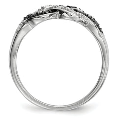 White Night Sterling Silver Rhodium-plated Black and White Diamond Intertwined Ring