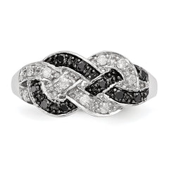 White Night Sterling Silver Rhodium-plated Black and White Diamond Intertwined Ring