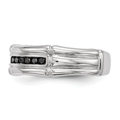 White Night Sterling Silver Rhodium-plated Black Diamond Men's Ring