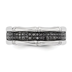 White Night Sterling Silver Rhodium-plated Black Diamond Men's Ring