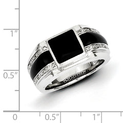 White Night Sterling Silver Rhodium-plated Diamond and Onyx Men's Ring