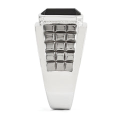 White Night Sterling Silver Black Rhodium-plated Diamond and Onyx Square Men's Ring
