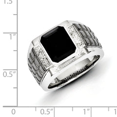 White Night Sterling Silver Black Rhodium-plated Diamond and Onyx Square Men's Ring