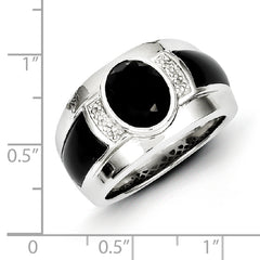 White Night Sterling Silver Rhodium-plated Diamond and Onyx Men's Ring
