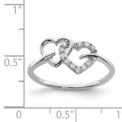 Sterling Silver Rhodium Plated Diamond Double Heart Ring