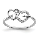 Sterling Silver Rhodium Plated Diamond Double Heart Ring