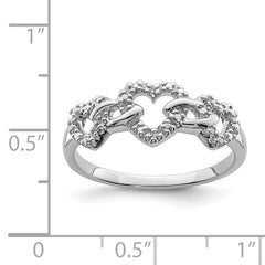Sterling Silver Rhodium Plated Diamond Triple Heart Ring