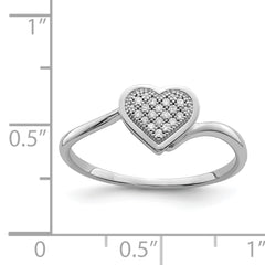 Sterling Silver Rhodium Plated Diamond Heart Ring