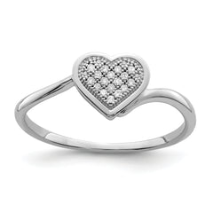 Sterling Silver Rhodium Plated Diamond Heart Ring