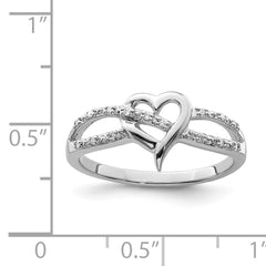 Sterling Silver Rhodium Plated Diamond Heart Ring