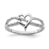 Sterling Silver Rhodium Plated Diamond Heart Ring