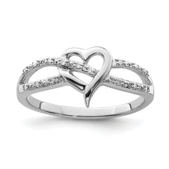 Sterling Silver Rhodium Plated Diamond Heart Ring