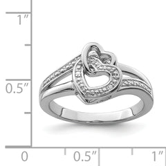 Sterling Silver Rhodium Plated Diamond Double Heart Ring