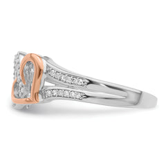 Sterling Silver Rhodium & 14k Rose Gold Diam.s Two Heart Ring
