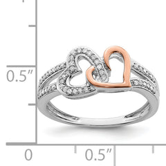 Sterling Silver Rhodium & 14k Rose Gold Diam.s Two Heart Ring