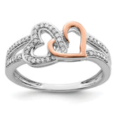 Sterling Silver Rhodium & 14k Rose Gold Diam.s Two Heart Ring