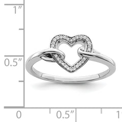 Sterling Silver Rhodium Plated Diamond Heart Ring