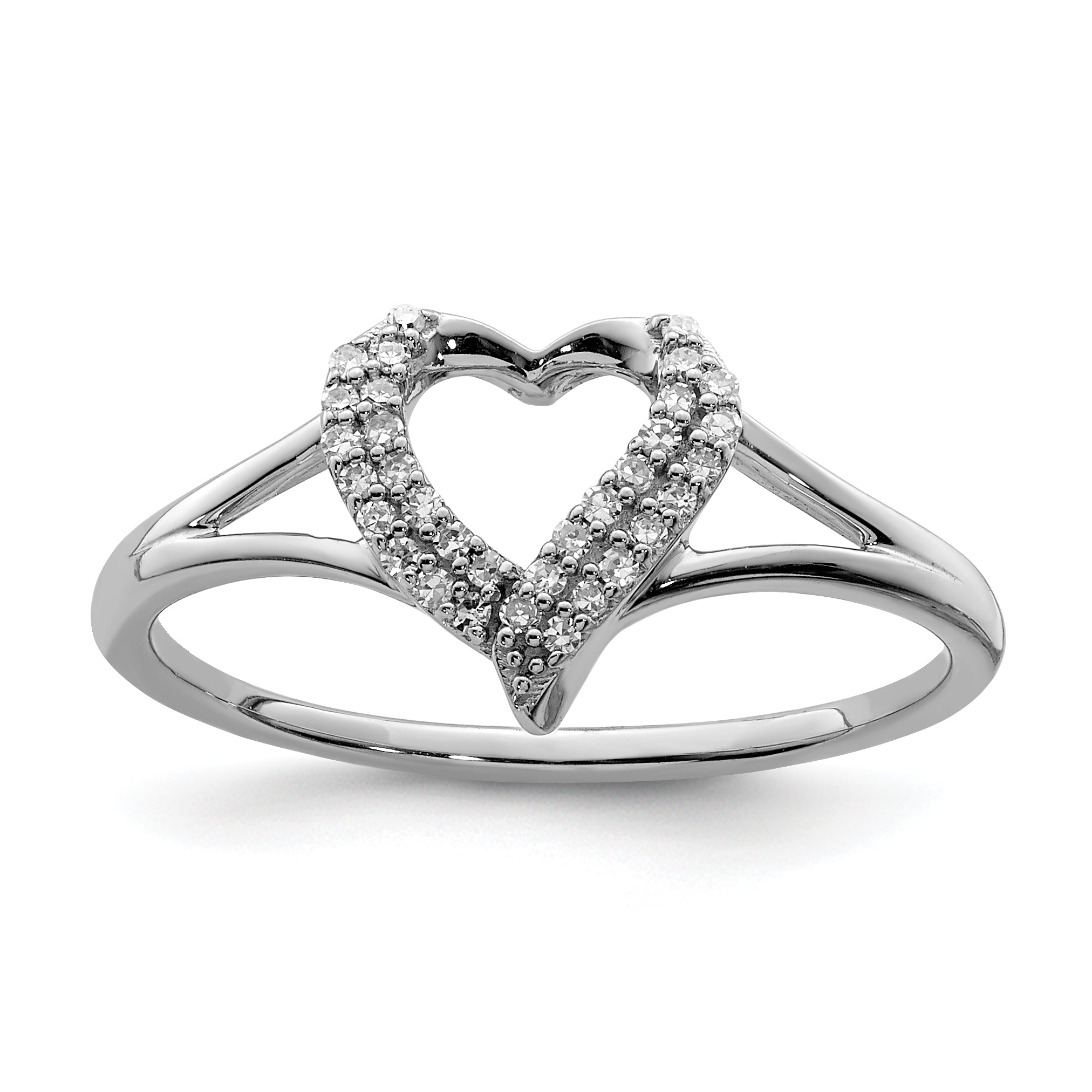 Sterling Silver Rhodium Diam. Heart Ring