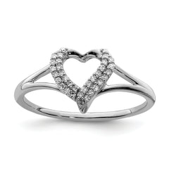 Sterling Silver Rhodium Diam. Heart Ring
