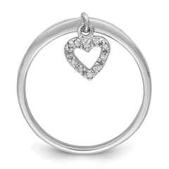 Sterling Silver Rhodium Plated Diamond Heart Dangle Ring